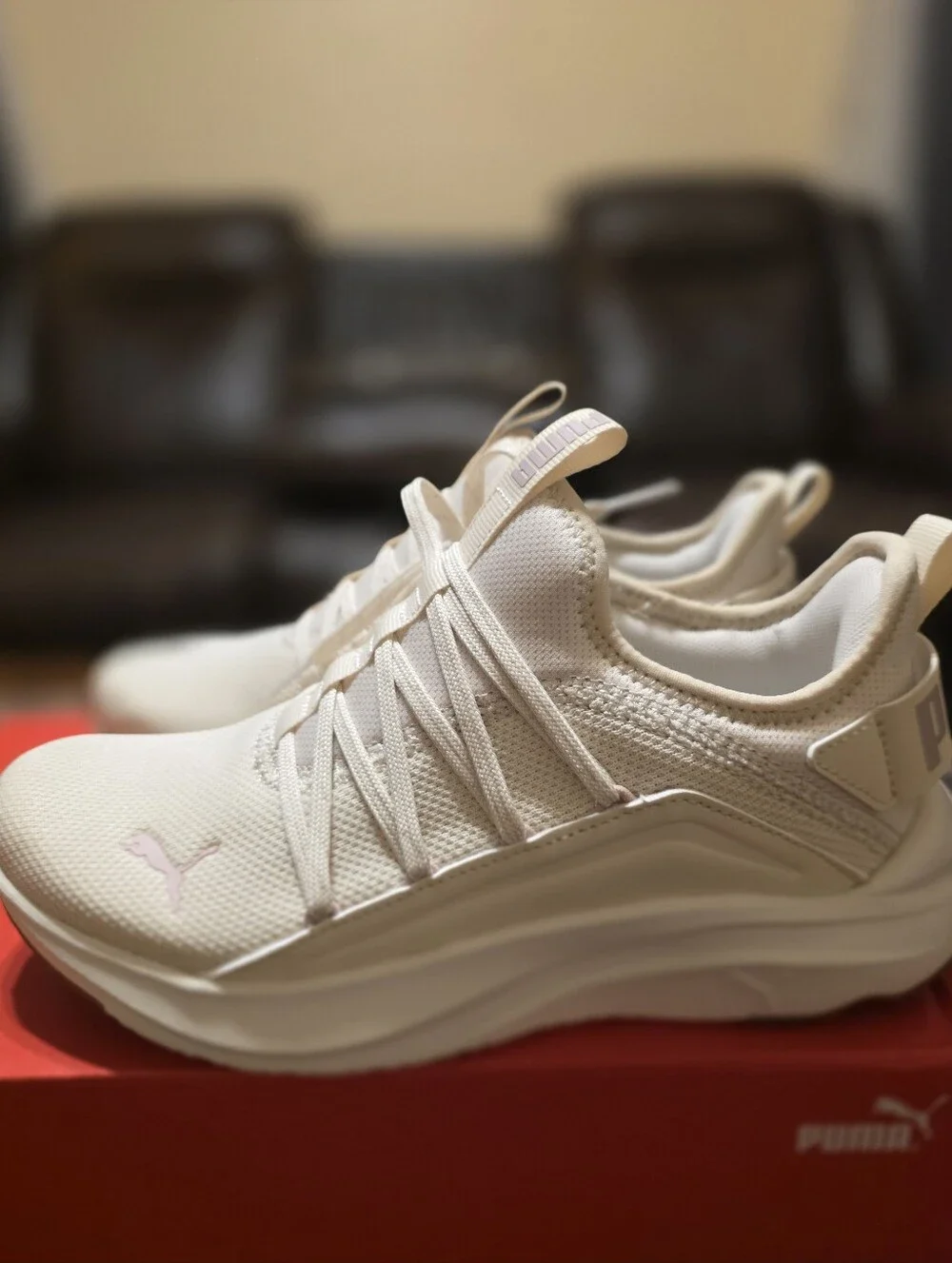 Puma Women's Cream Running Sneakers.